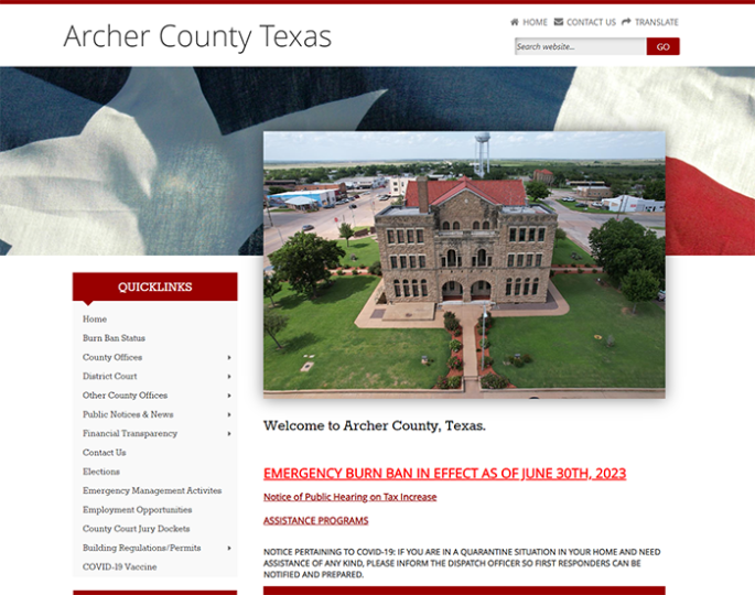 Screenshot of Archer County Texas webpage