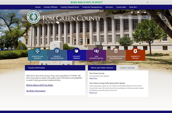 Screenshot of Tom Green County webpage